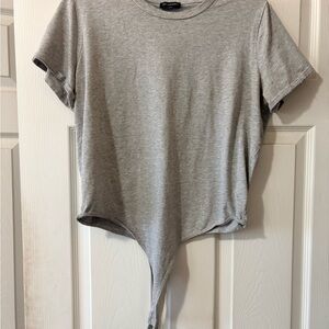 Naked Wardrobe Gray Bodysuit | Short Sleeve Stretch Fit